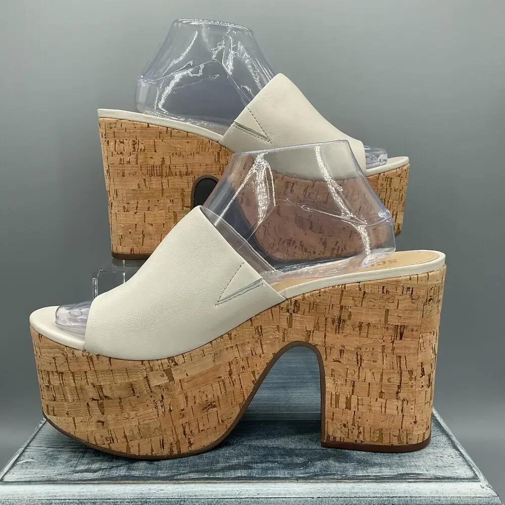 NEW Schutz Women’s Dale Cutout Leather & Cork Sandals White Size 10.5B